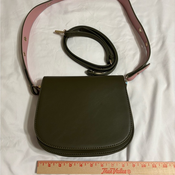 Ampere Creations Handbags - Ampere Olive Green & Blush Pink Saddle Crossbody Bag with Interchangeable Straps